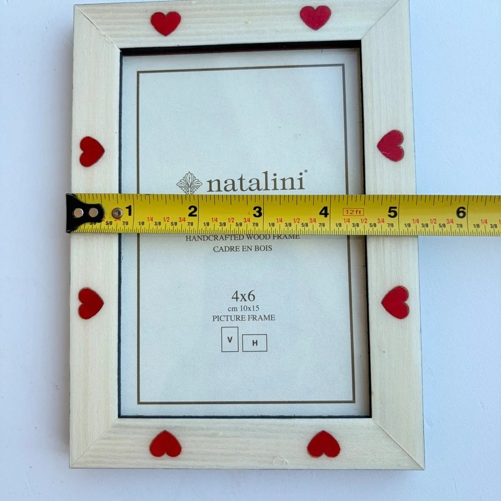 Natalini Italy Handcrafted Wood 4x6 Picture Frame Cream Red Inlaid Hearts
